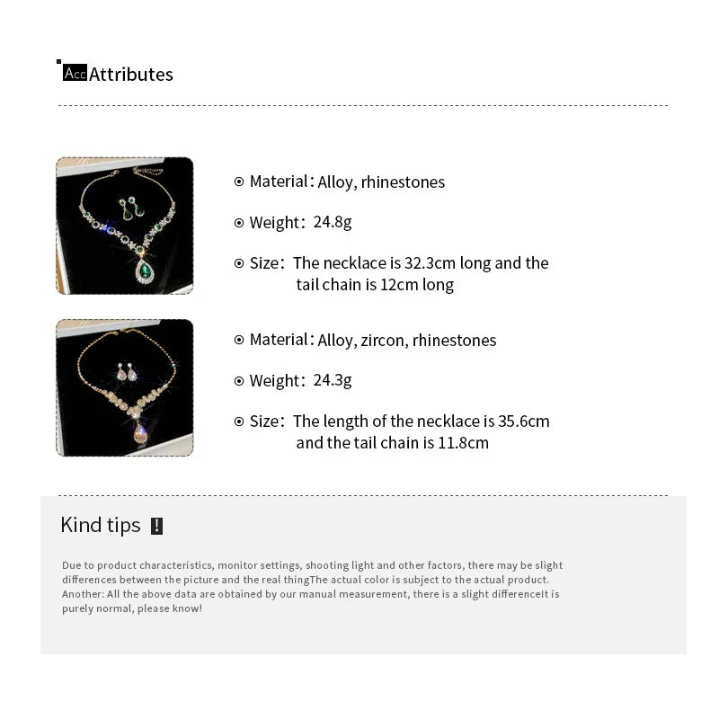 Water Drop Inlaid Rhinestone Earrings Necklace Set Light Luxury Fashion Pendant Necklaces Wedding Bride Jewelry Sets for Women