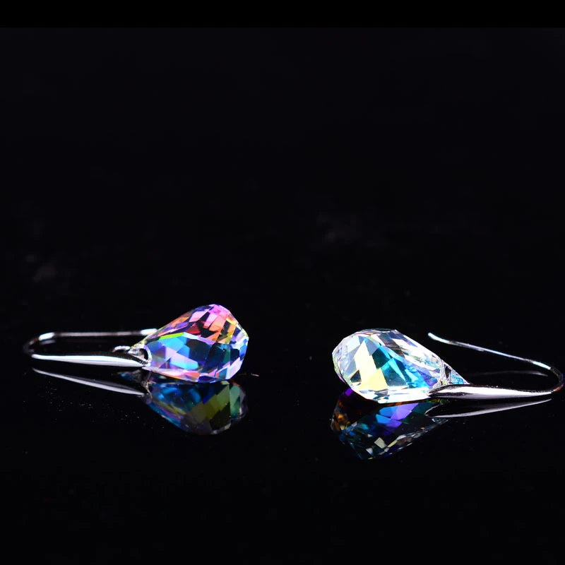 Simple Charm Rainbow Aesthetic Women Colour High-grade Crystal Earrings Trendy Water Drop Versatile Eardrop Best Friend Gift