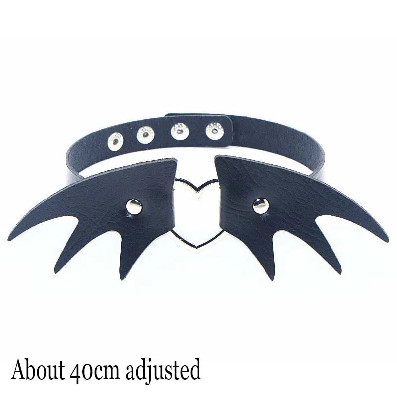 Woman Black Bat Punk Choker Collar Necklace Sexy PU Leather Heart Lock Key Spike Gothic Cosplay Accessories Party Jewelry New