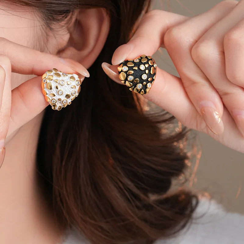 DREJEW Zircon Heart Minimalist Stud Earrings 2026 Retro Personality Fashion Earring for Women Sparkle  Bridal Jewelry Gifts