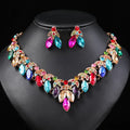 Gorgeous Colorful Crystal Rhinestone Lucky Necklace Earring Set Wedding Party Costume Jewellery NewStyle Trendy design Girl Gift