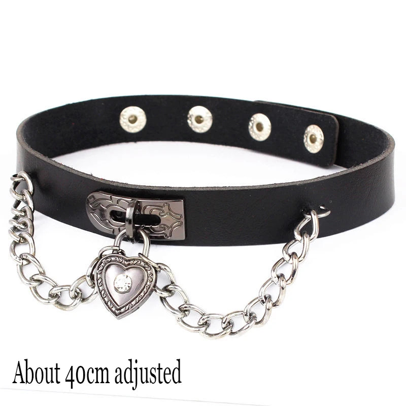 Woman Black Bat Punk Choker Collar Necklace Sexy PU Leather Heart Lock Key Spike Gothic Cosplay Accessories Party Jewelry New