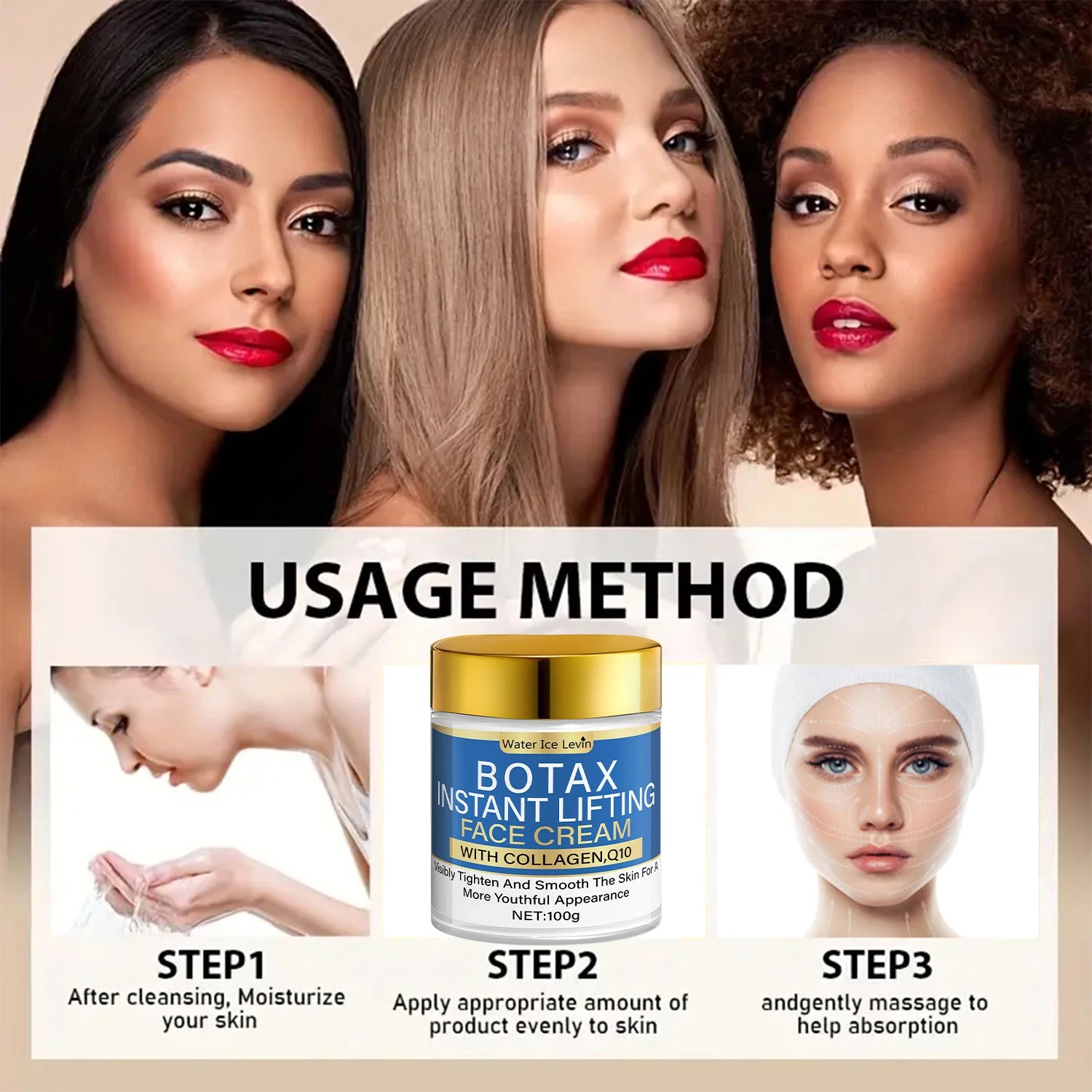 Crema Facial Lifting con Colágeno y Q10 100g, con Ceramidas, Efecto Tensor y Nutritivo, para una Piel Más Firme, Listo para Envi