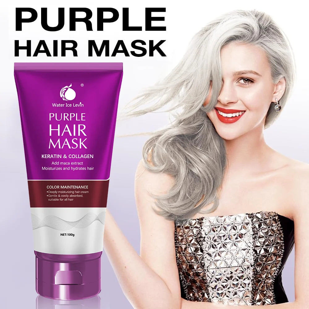 Water Ice Levin New Purple keratin biotin hair mask, repair damaged frizz, 10 seconds softness nourishment, straight hair care