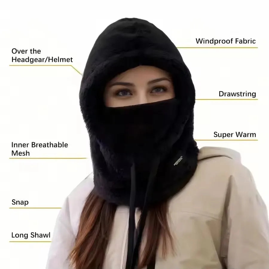 Warm Thermal Windproof Balaclava Ski Hood Motorcycle Face Cover Polar Fleece Adjustable Cycling Neck Cover Full Face Mask Winter