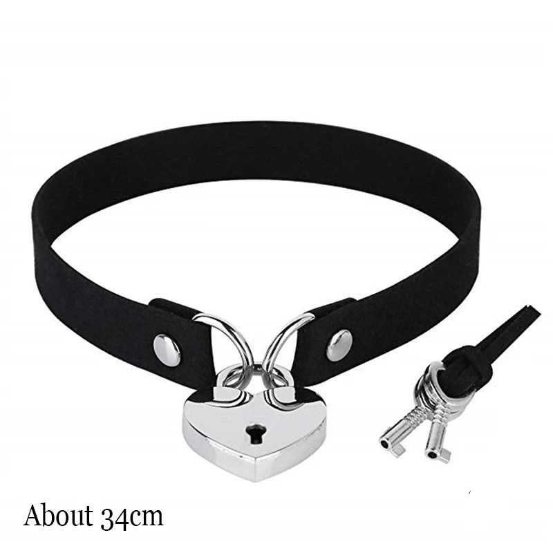 Woman Black Bat Punk Choker Collar Necklace Sexy PU Leather Heart Lock Key Spike Gothic Cosplay Accessories Party Jewelry New