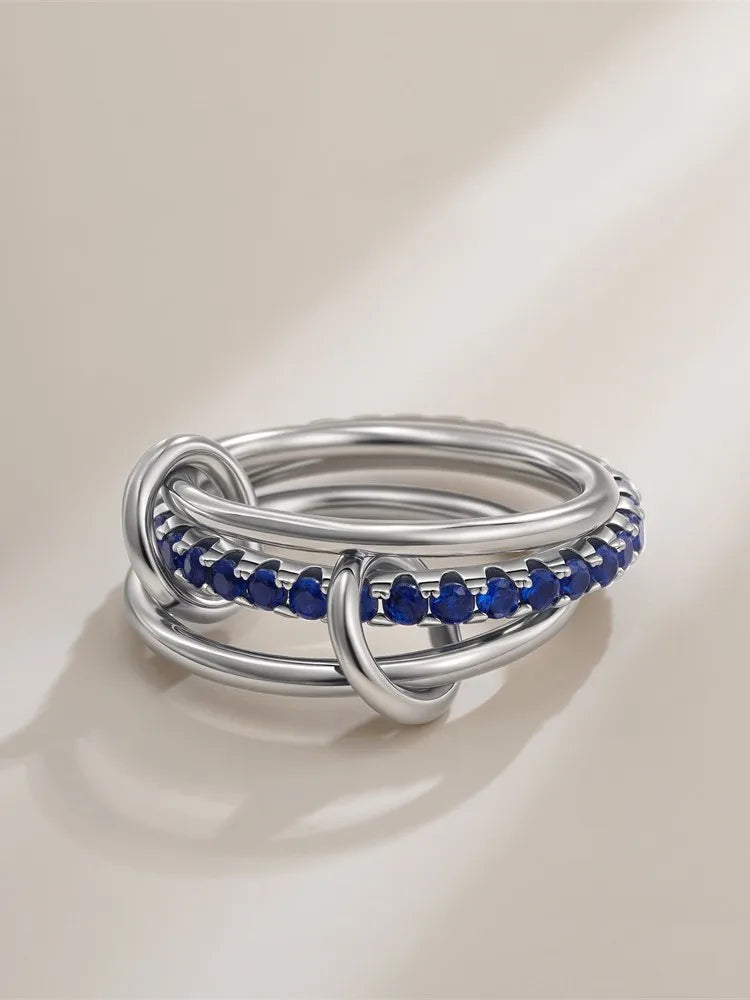 Fashion Luxury Cubic Zirconia Gold Plated Multilayer Connecting Rings Set for Women Mixed Color Stackable Finger Ring Jewelry fo