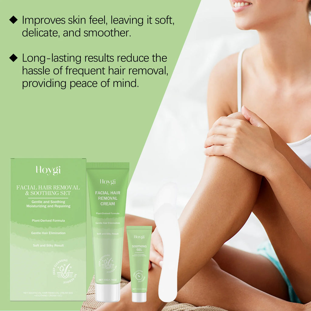 Facial Hair Removal Kit for Women Face and Body Sensitive Skin Soothing Depilatory Cream Set with Calming Gel Holiday Gift