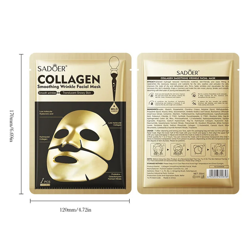 SADOER Golden Collagen Facial Masks Moisturizing Anti-Aging Anti Wrinkles Face Mask Sheet Collagen Masks Skin Care Product