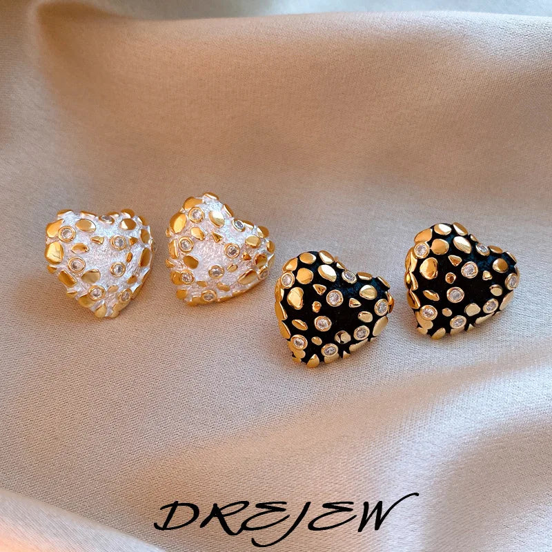DREJEW Zircon Heart Minimalist Stud Earrings 2026 Retro Personality Fashion Earring for Women Sparkle  Bridal Jewelry Gifts