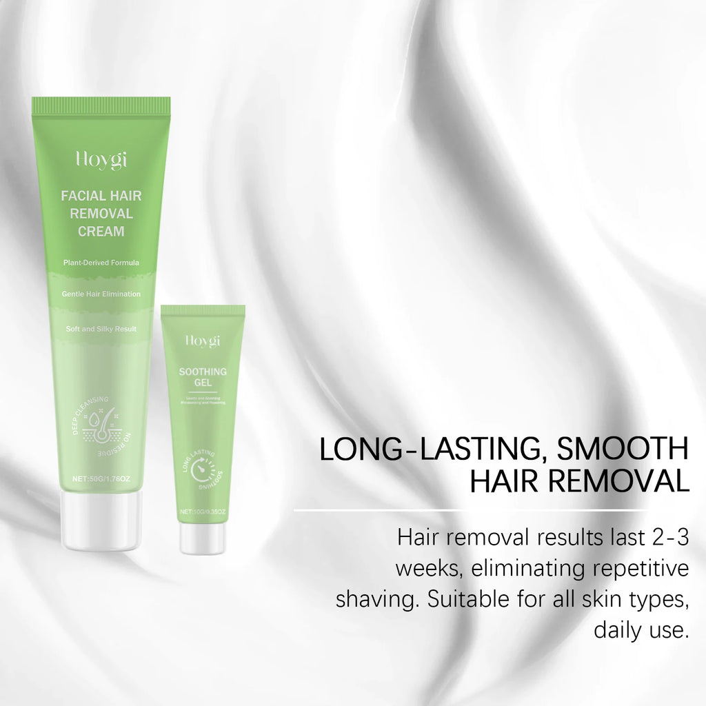 Facial Hair Removal Kit for Women Face and Body Sensitive Skin Soothing Depilatory Cream Set with Calming Gel Holiday Gift