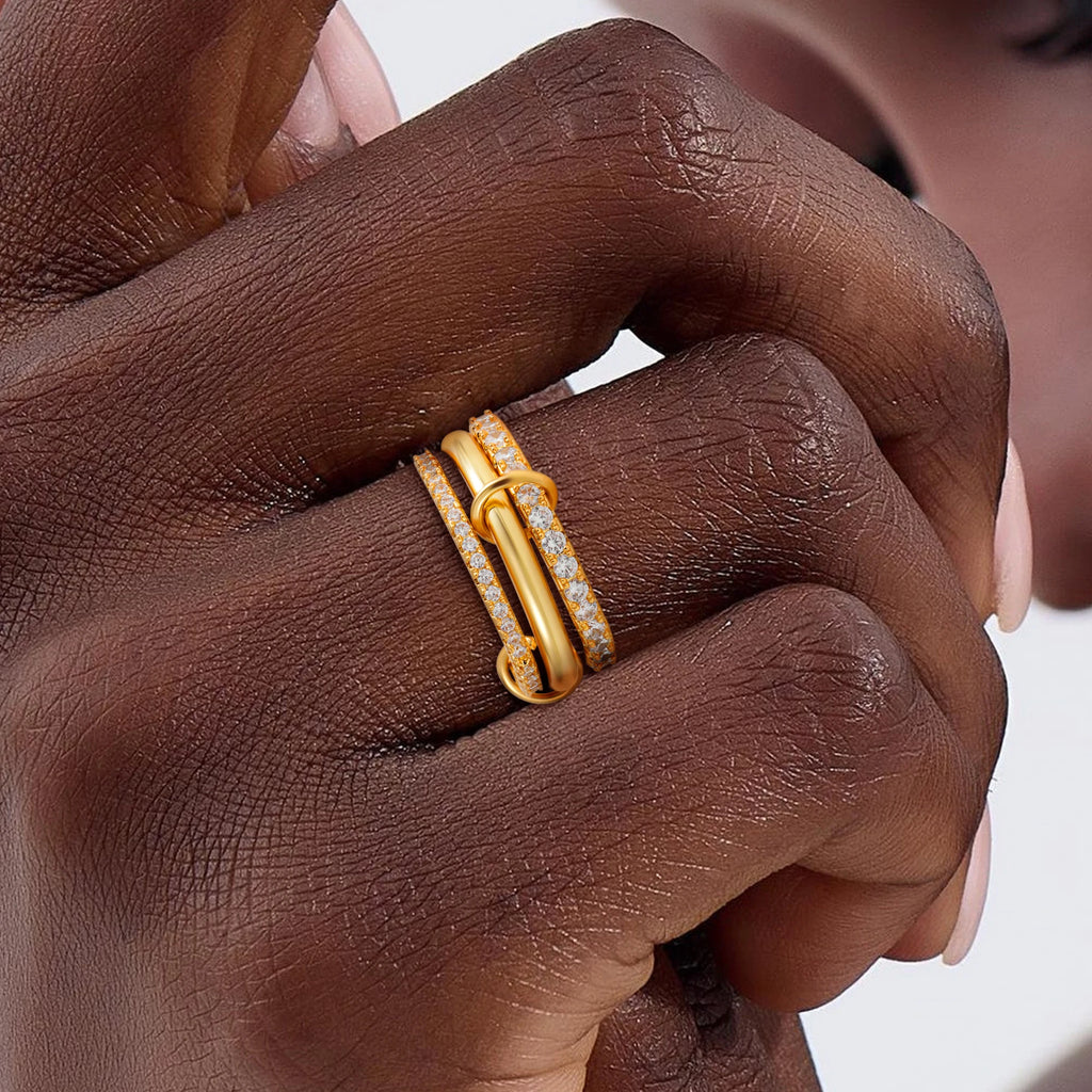 Fashion Luxury Cubic Zirconia Gold Plated Multilayer Connecting Rings Set for Women Mixed Color Stackable Finger Ring Jewelry fo