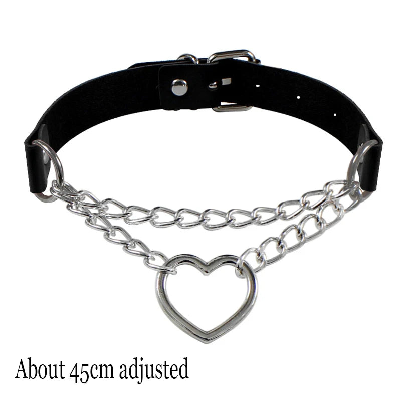 Woman Black Bat Punk Choker Collar Necklace Sexy PU Leather Heart Lock Key Spike Gothic Cosplay Accessories Party Jewelry New