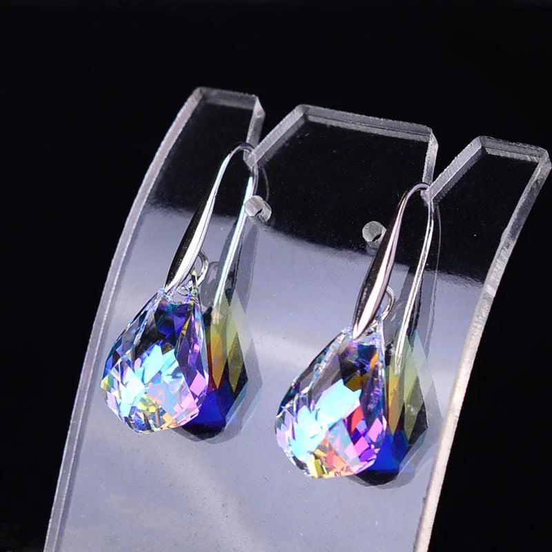 Simple Charm Rainbow Aesthetic Women Colour High-grade Crystal Earrings Trendy Water Drop Versatile Eardrop Best Friend Gift