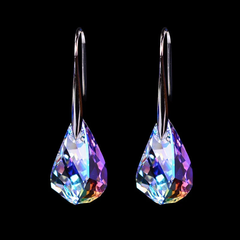 Simple Charm Rainbow Aesthetic Women Colour High-grade Crystal Earrings Trendy Water Drop Versatile Eardrop Best Friend Gift