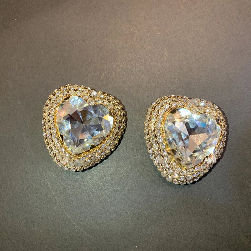 DREJEW Zircon Heart Minimalist Stud Earrings 2026 Retro Personality Fashion Earring for Women Sparkle  Bridal Jewelry Gifts