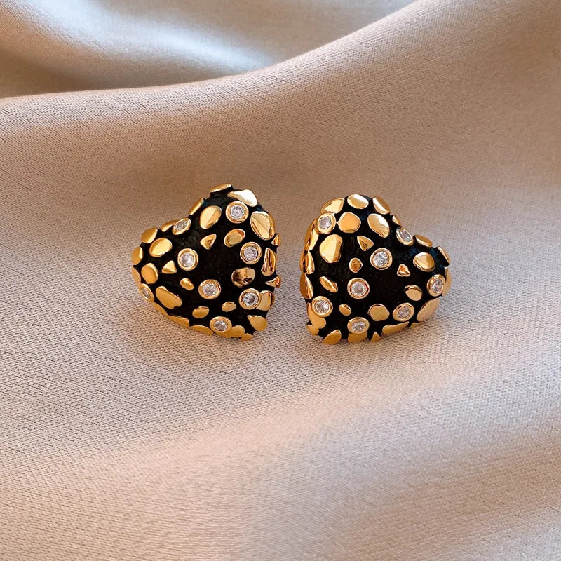 DREJEW Zircon Heart Minimalist Stud Earrings 2026 Retro Personality Fashion Earring for Women Sparkle  Bridal Jewelry Gifts