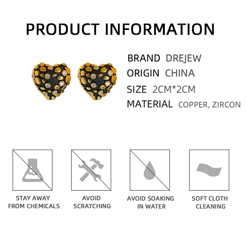 DREJEW Zircon Heart Minimalist Stud Earrings 2026 Retro Personality Fashion Earring for Women Sparkle  Bridal Jewelry Gifts
